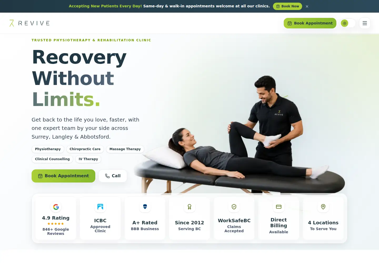 Captured homepage of reviverehab.ca in the current scan