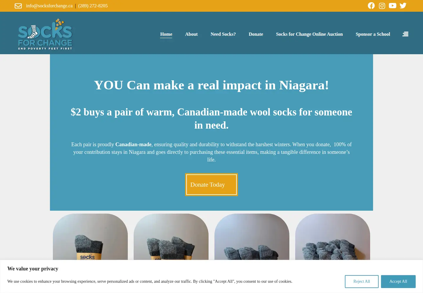 Screenshot of socksforchange.ca