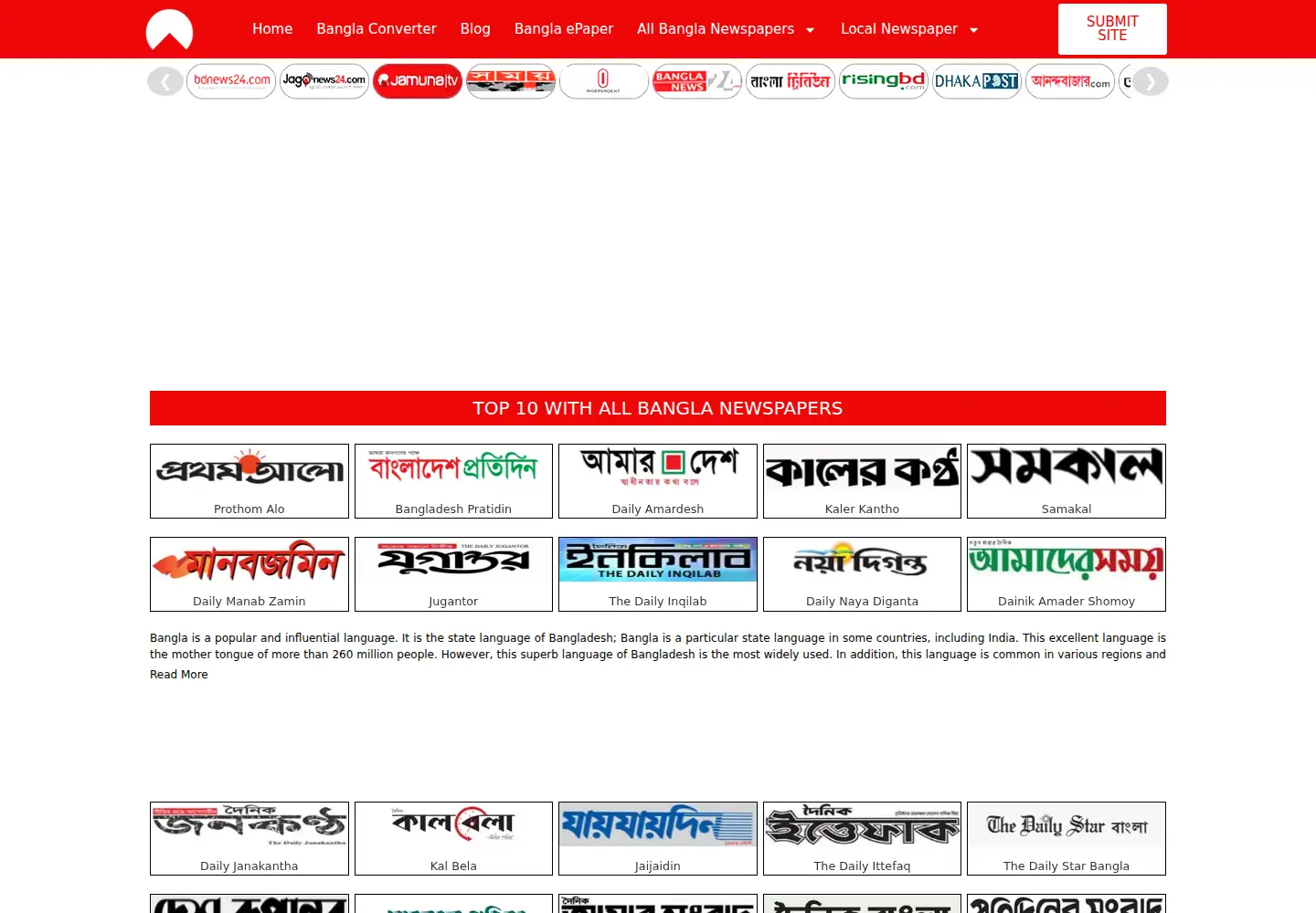 Captured homepage of allnewspaperbangla.com in the current scan