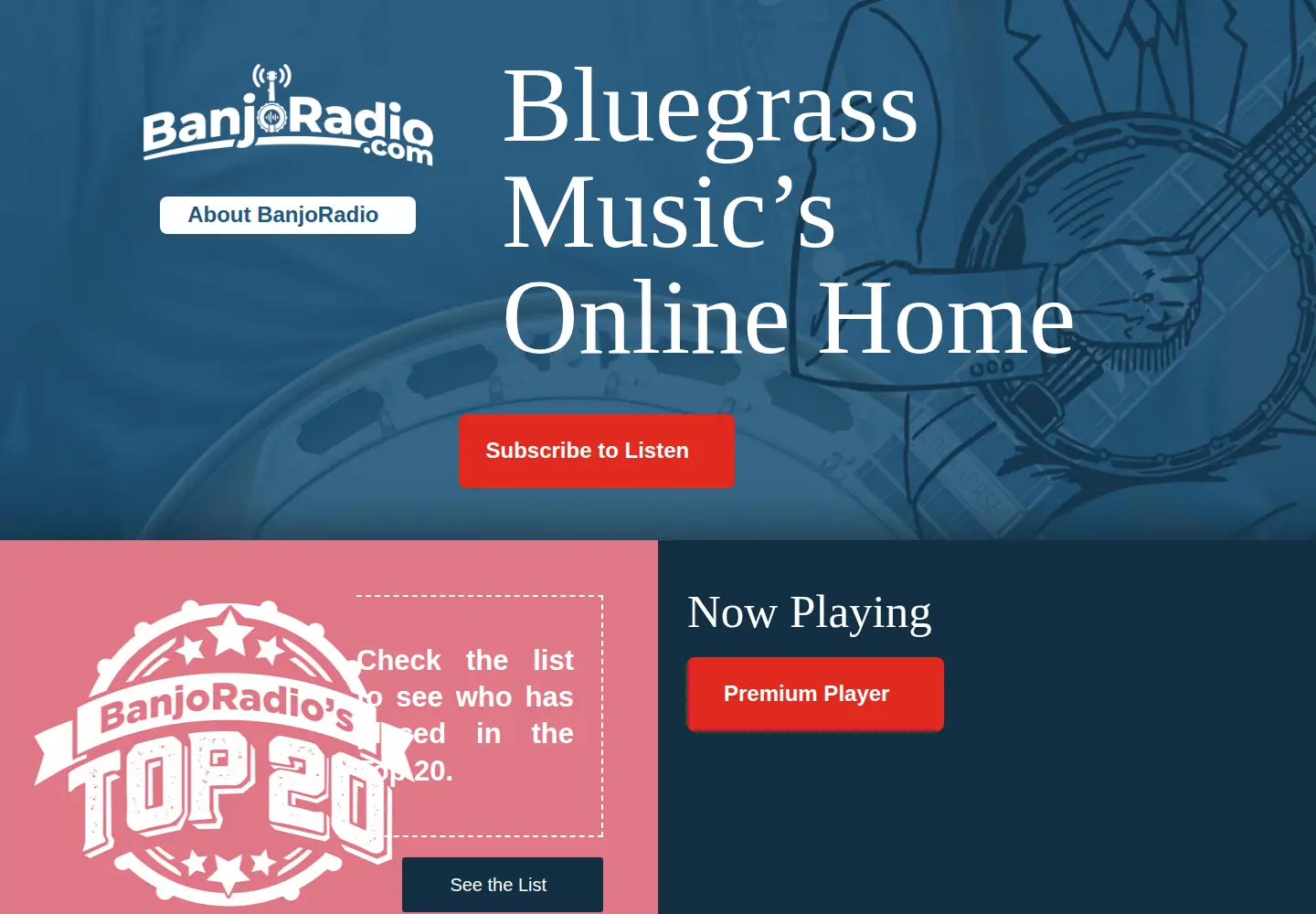 Captured homepage of banjoradio.com in the current scan