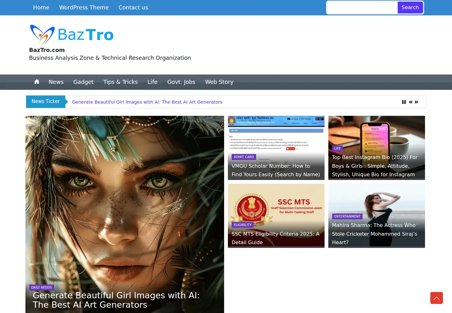Captured homepage of baztro.com in the current scan