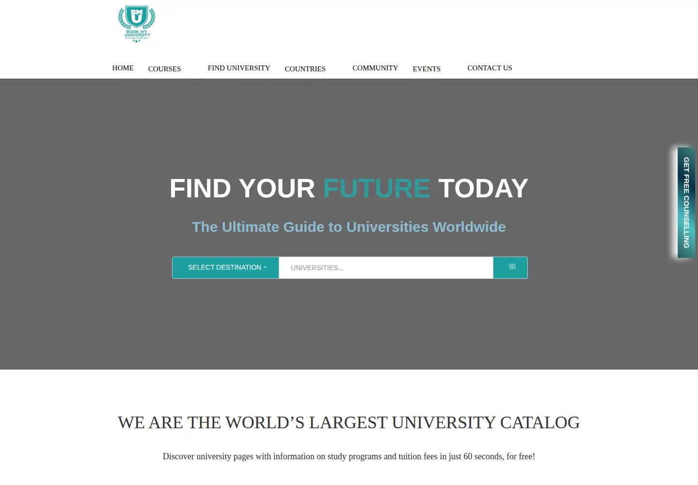 Captured homepage of bookmyuniversity.com in the current scan