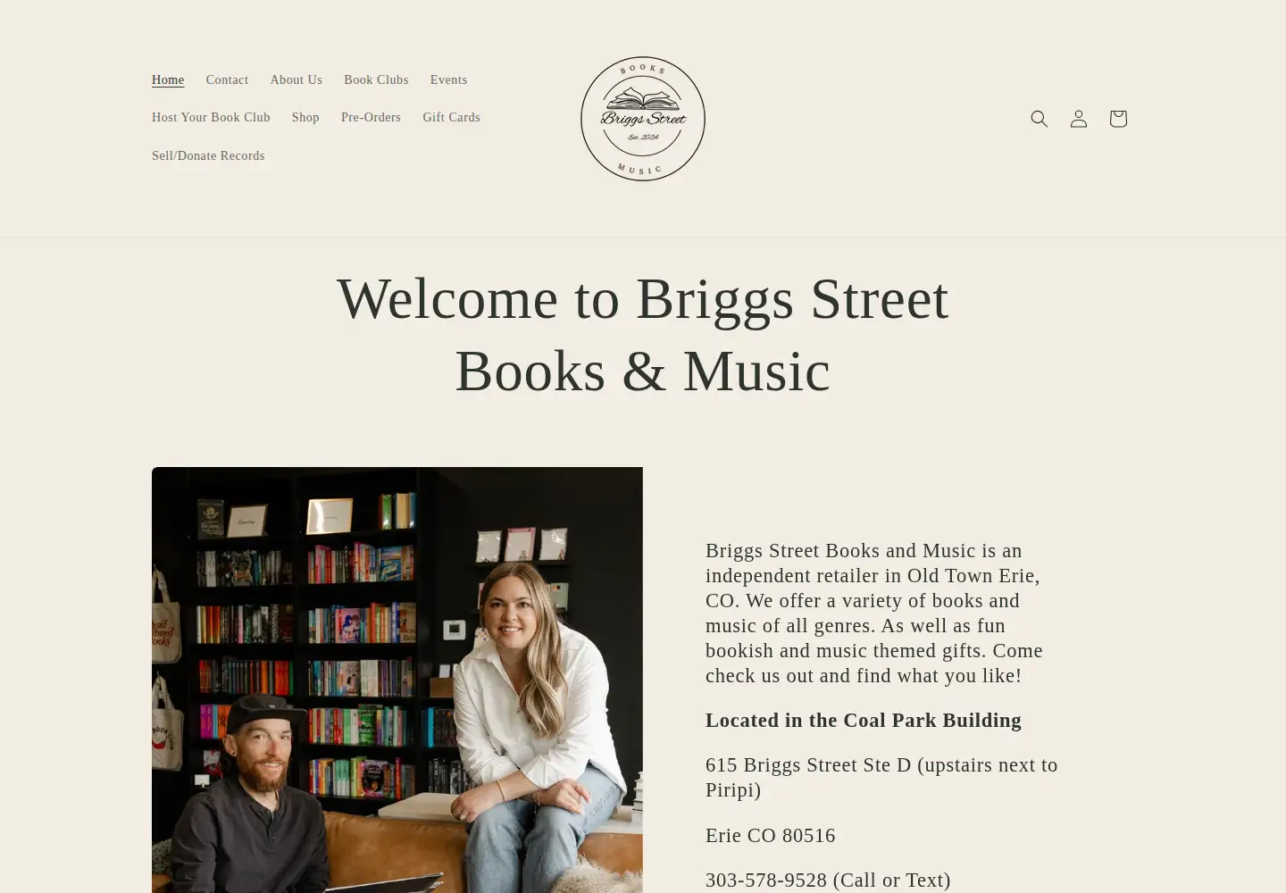 Captured homepage of briggsstreetbooks.com in the current scan