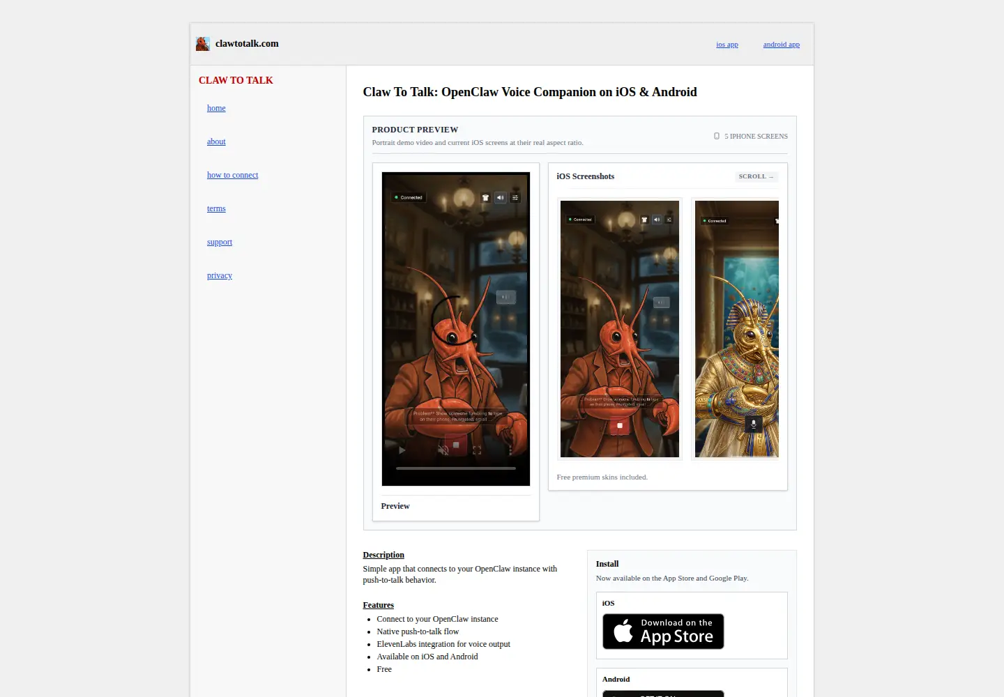 Captured homepage of clawtotalk.com in the current scan