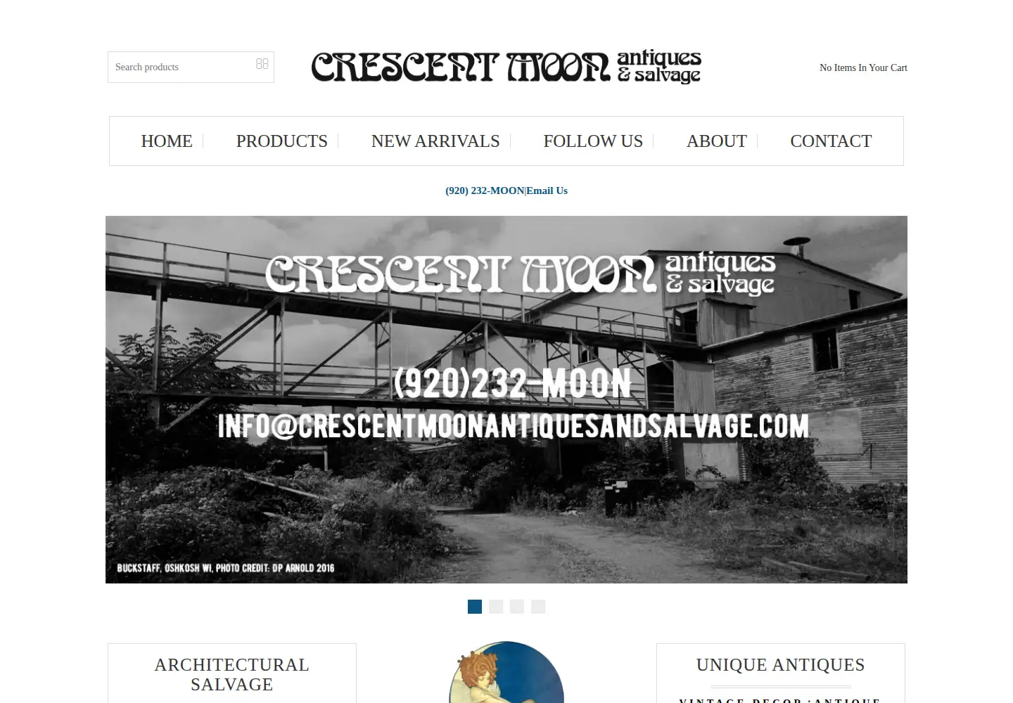 Screenshot of crescentmoonantiquesandsalvage.com