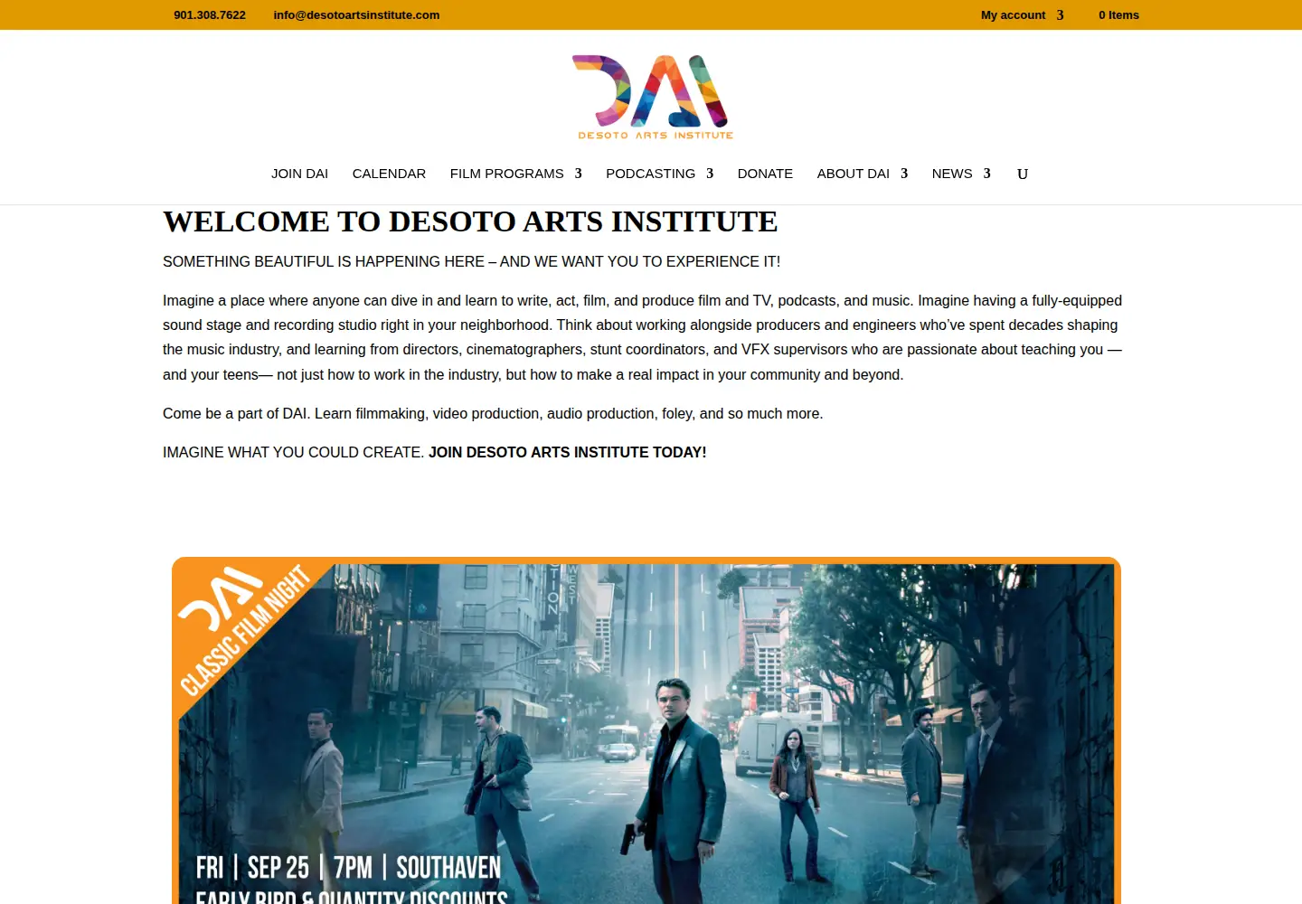 Screenshot of desotoartsinstitute.com