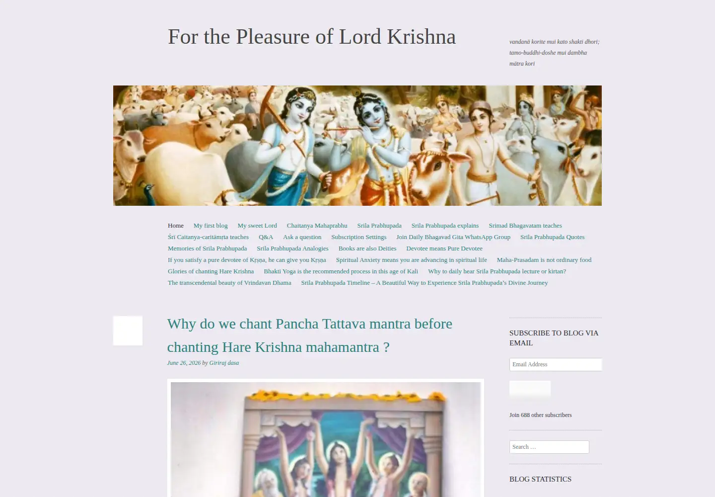 Screenshot of forthepleasureoflordkrishna.com