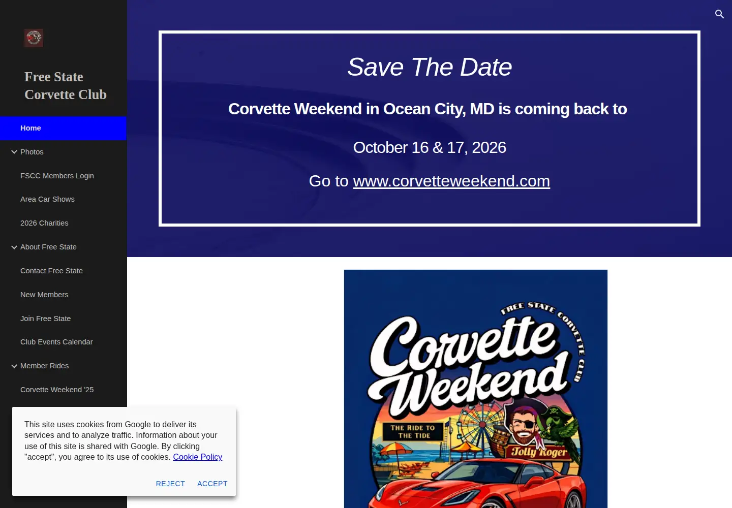 Captured homepage of freestatecorvette.com in the current scan