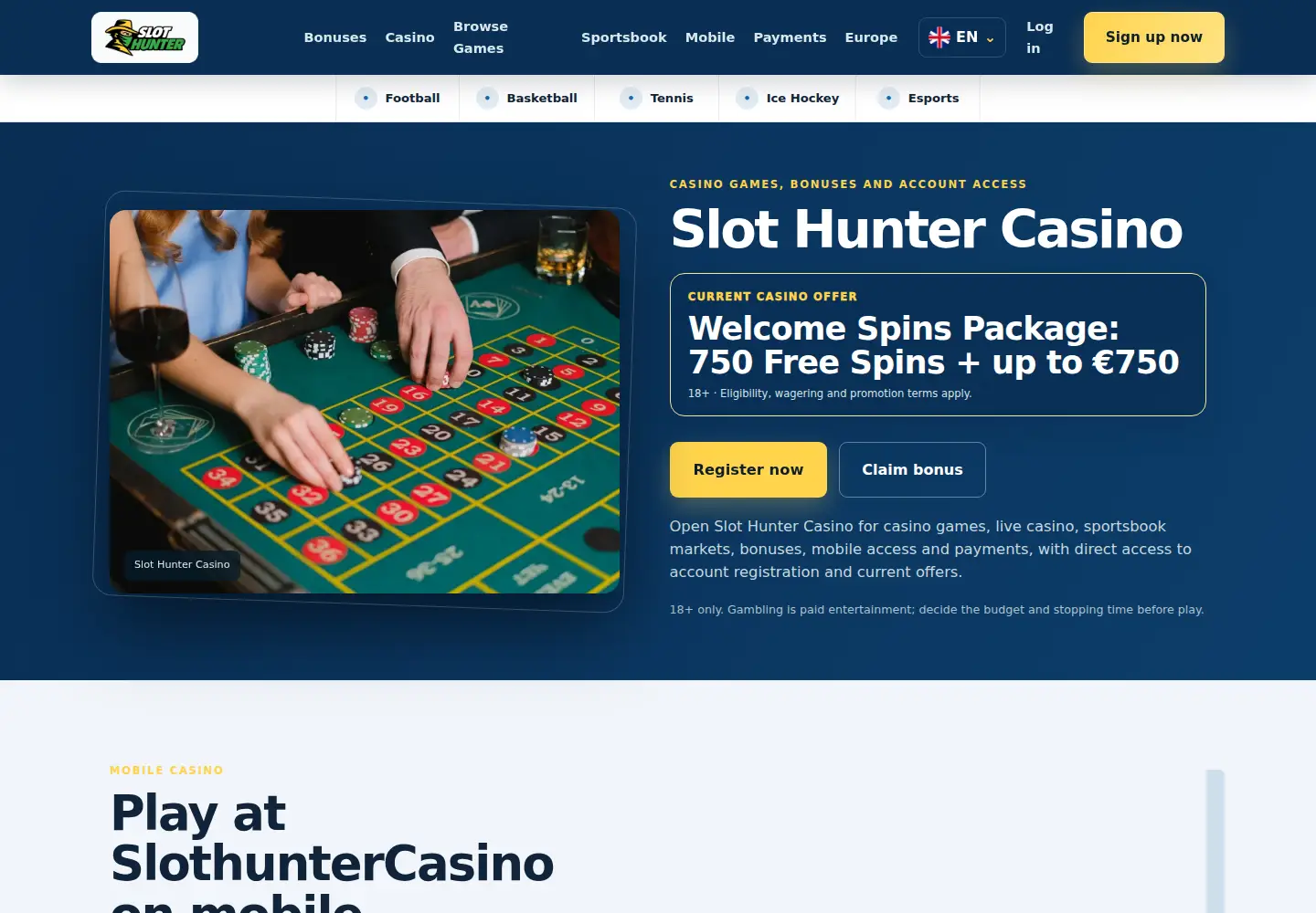 Screenshot of slothuntercasino.eu