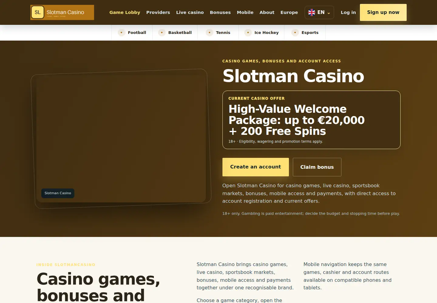 Screenshot of slotmancasino.eu