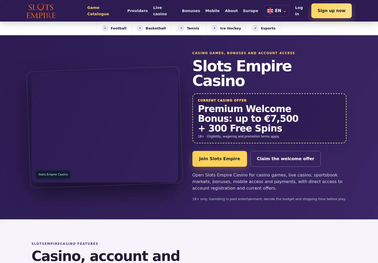 Screenshot of slotsempirecasino.eu