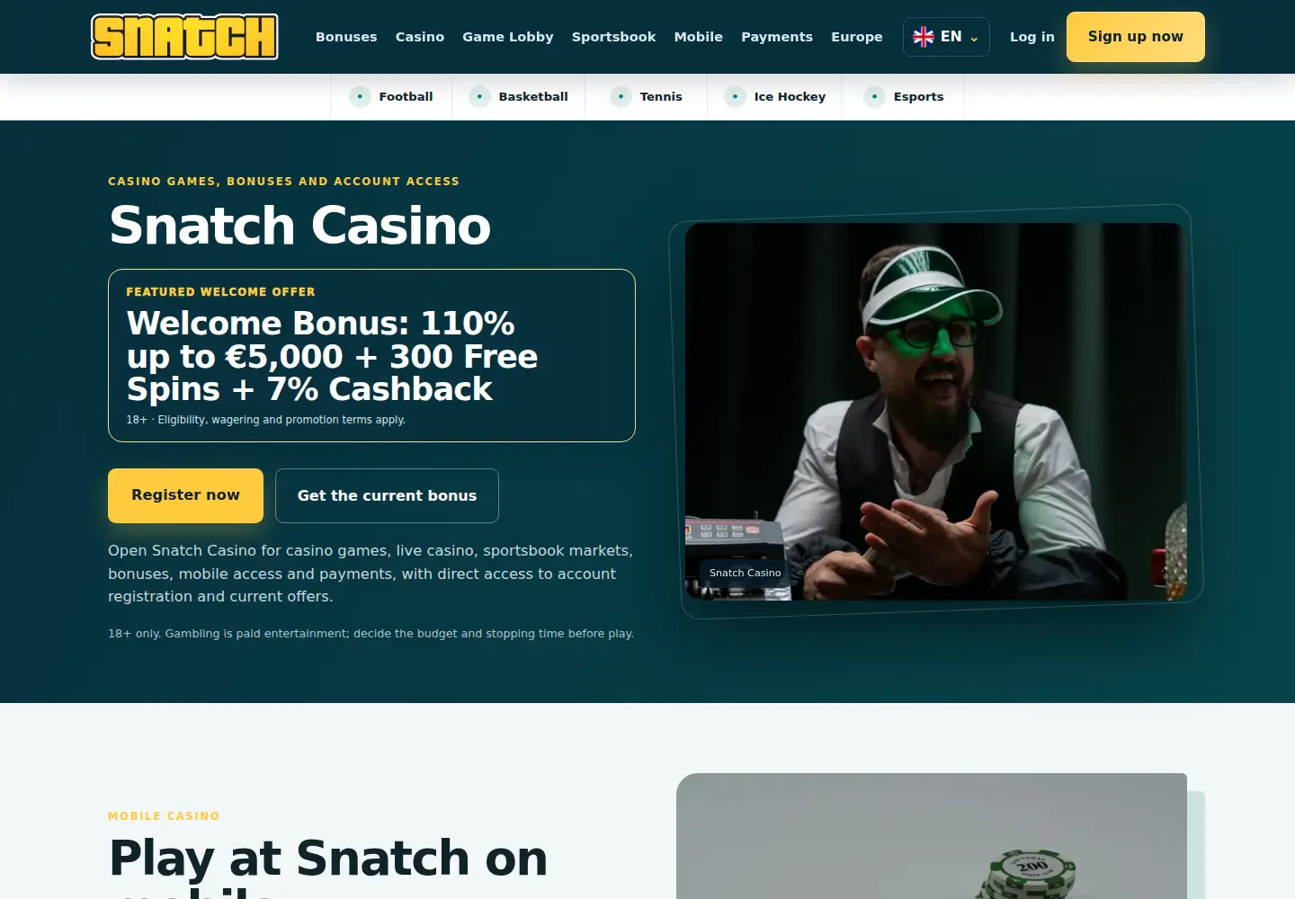 Screenshot of snatch-casino.eu