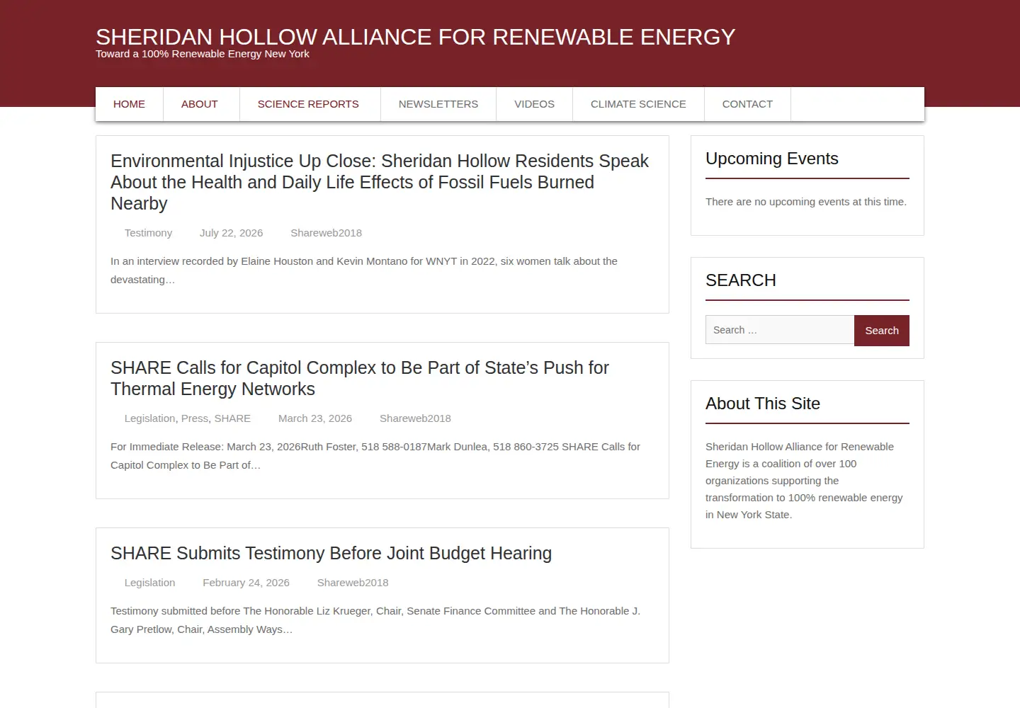 Captured homepage of sharealbany.org in the current scan