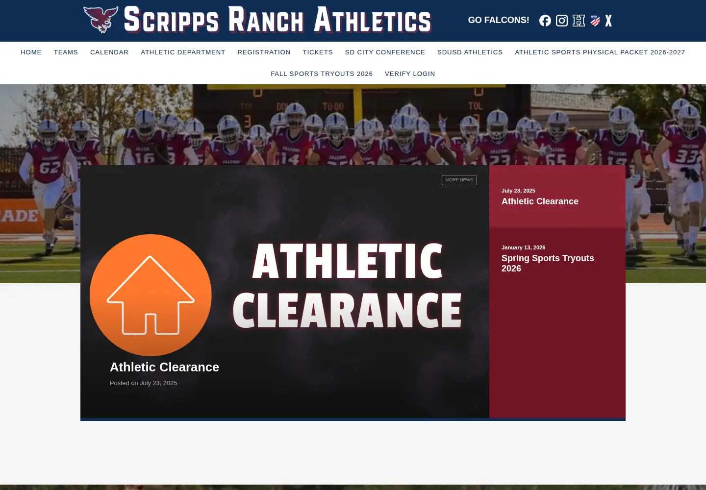 Captured homepage of srfalcons.org in the current scan