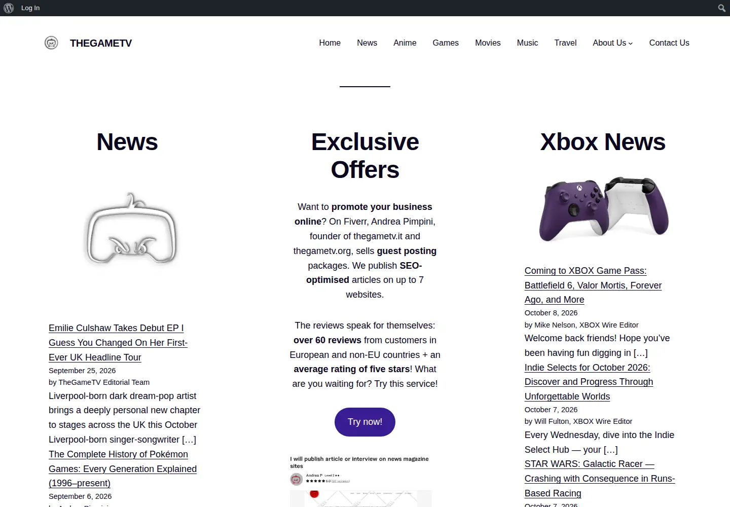 Screenshot of thegametv.org