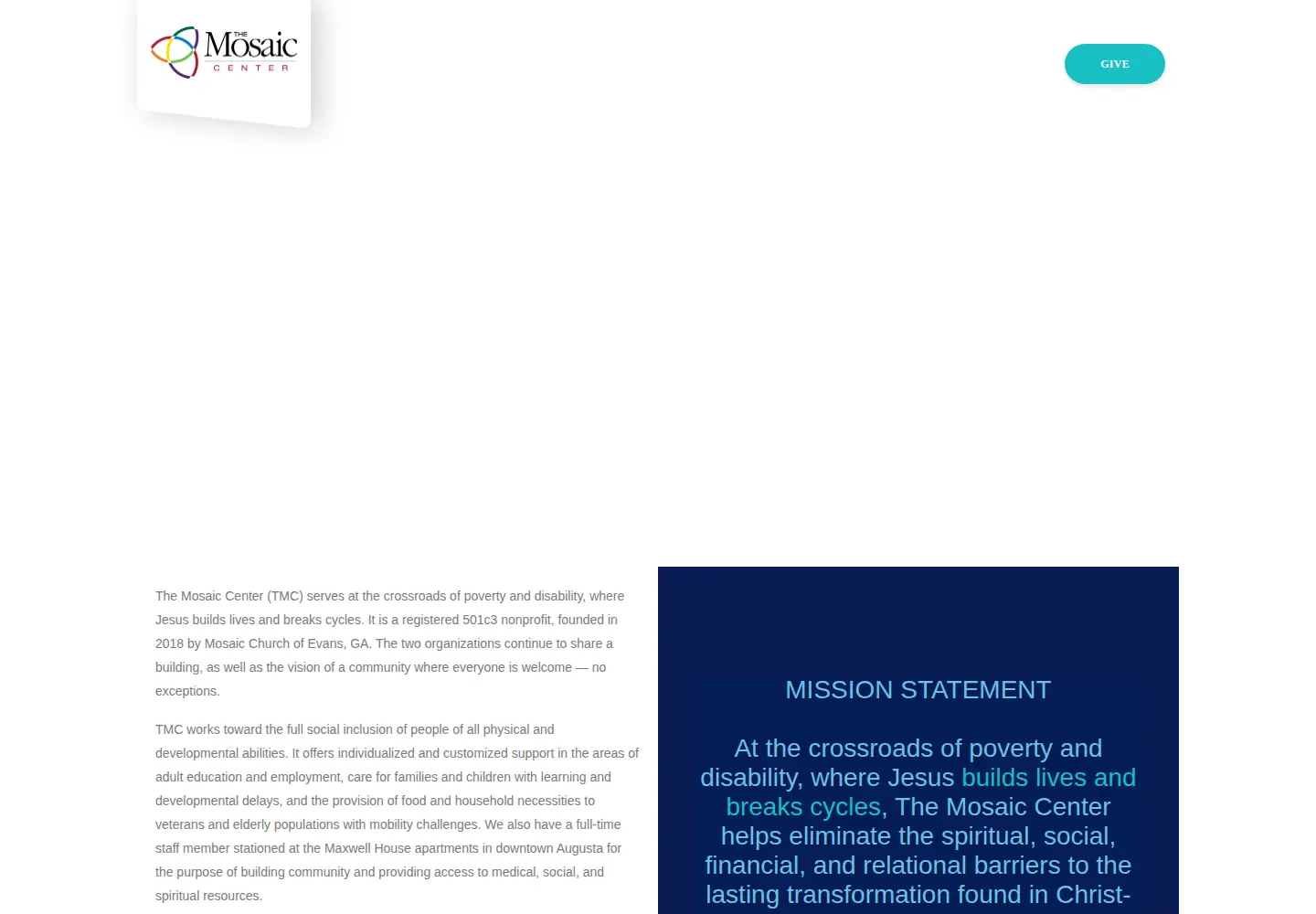 Screenshot of themosaiccenterevans.org