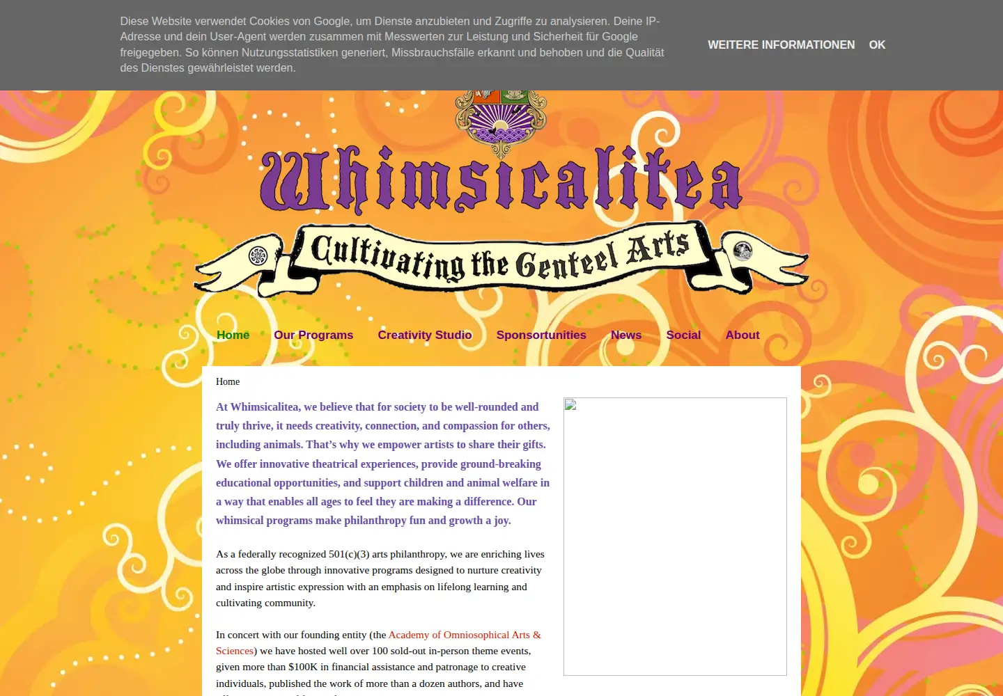 Captured homepage of whimsicalitea.org in the current scan