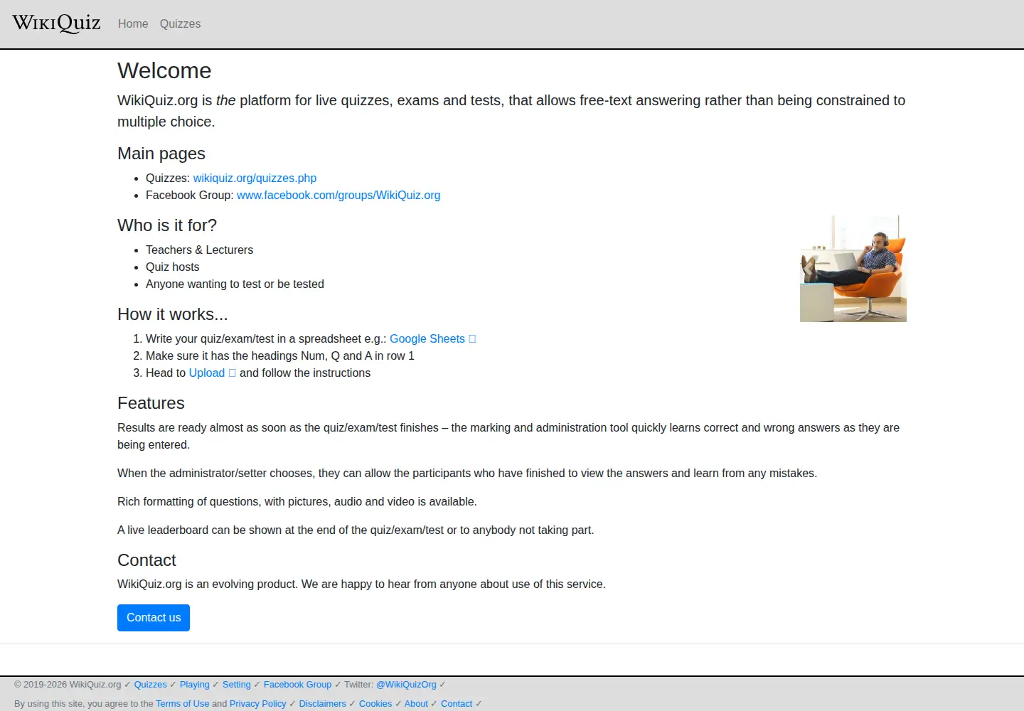 Screenshot of wikiquiz.org