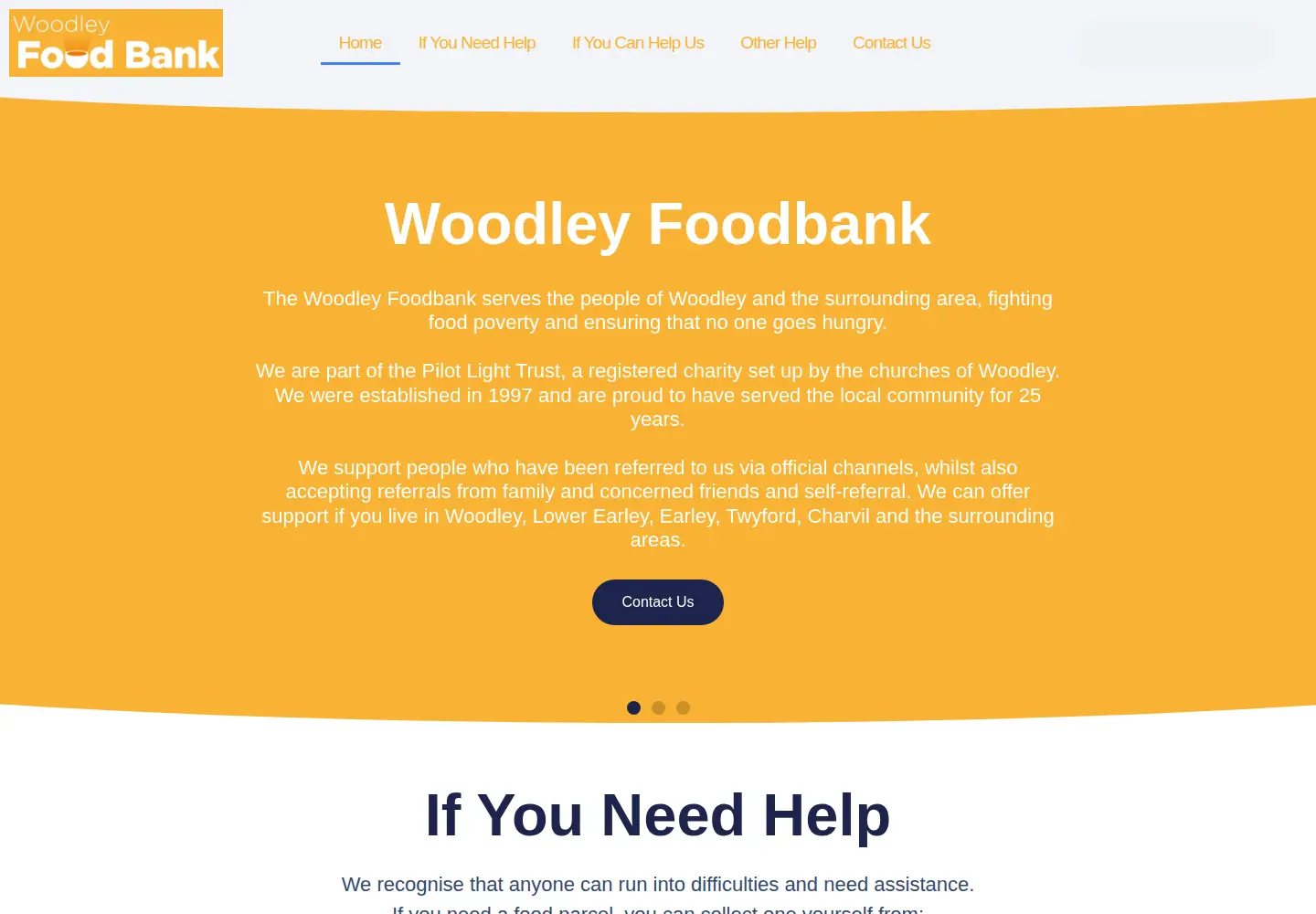 Captured homepage of woodleyfoodbank.org in the current scan