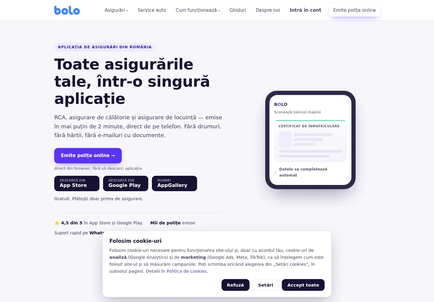 Captured homepage of boloapp.ro in the current scan