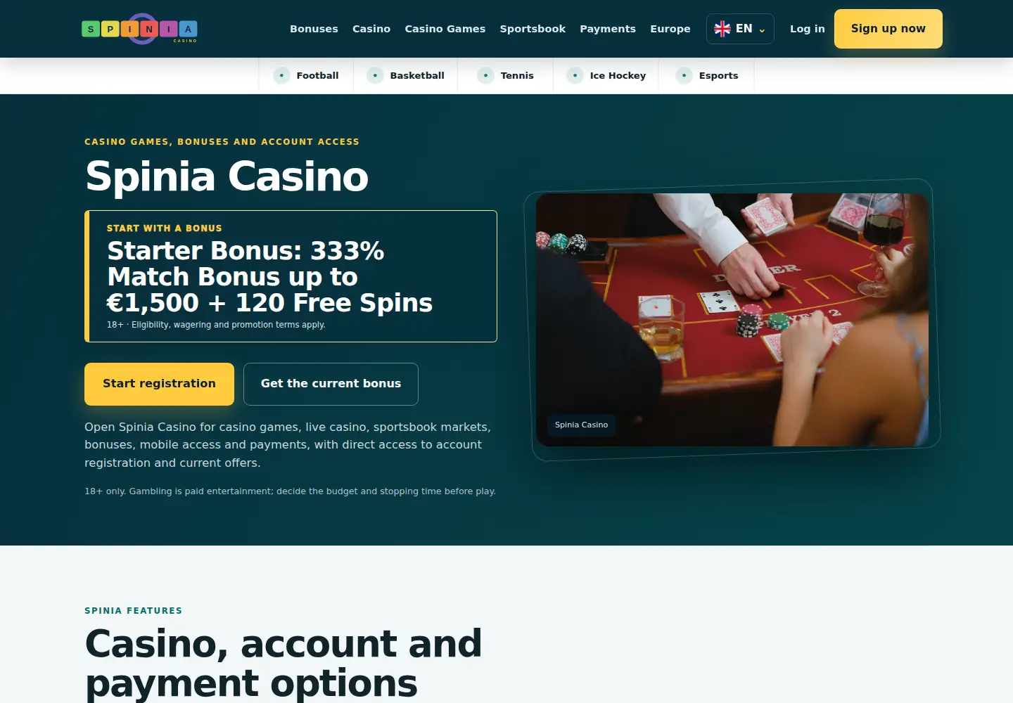 Screenshot of spinia-casino.eu