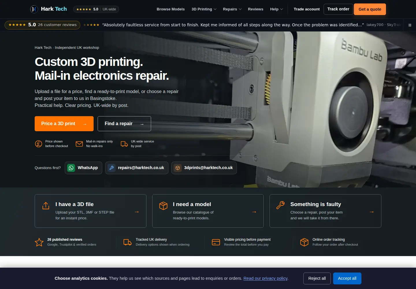 Captured homepage of harktech.co.uk in the current scan
