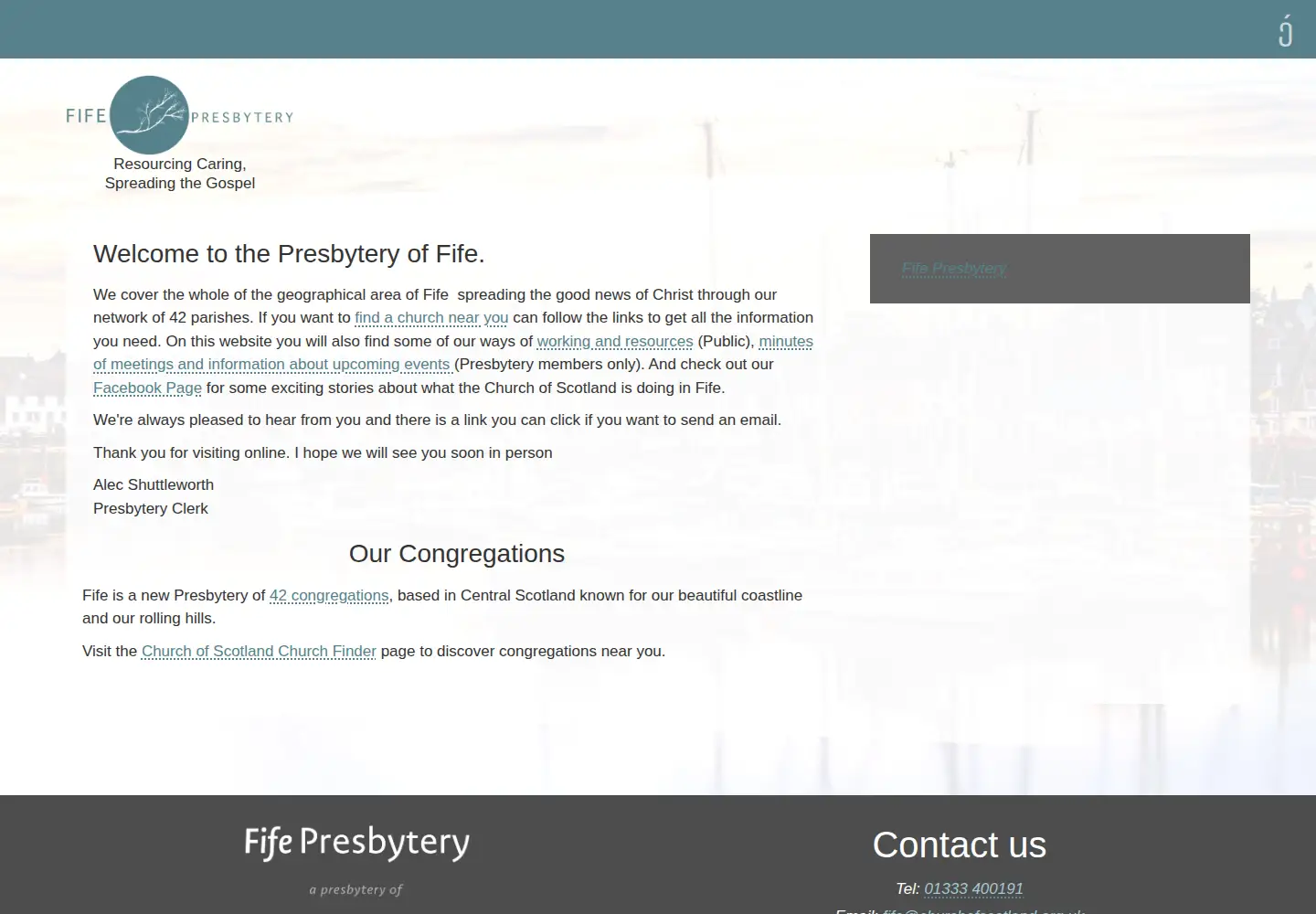 Captured homepage of fifepresbytery.org.uk in the current scan
