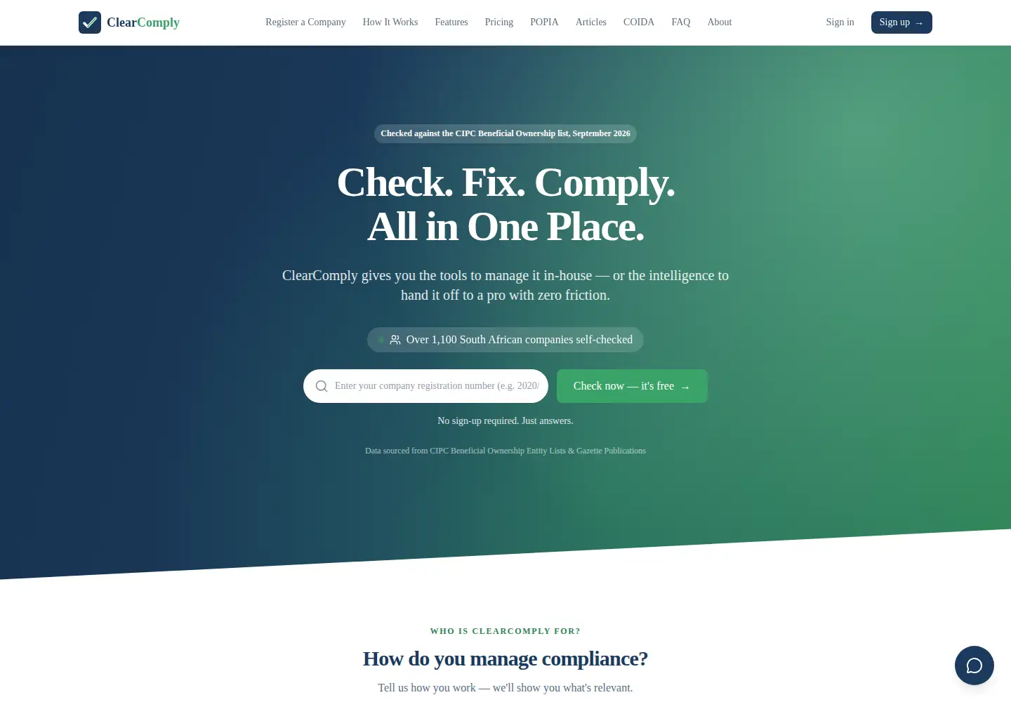 Screenshot of clearcomply.co.za