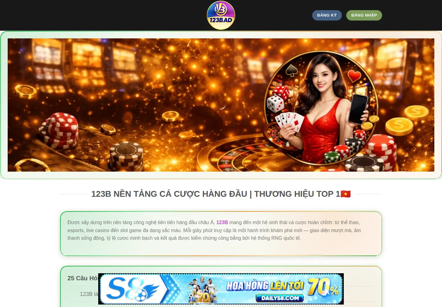 Captured homepage of 123b.ad in the current scan