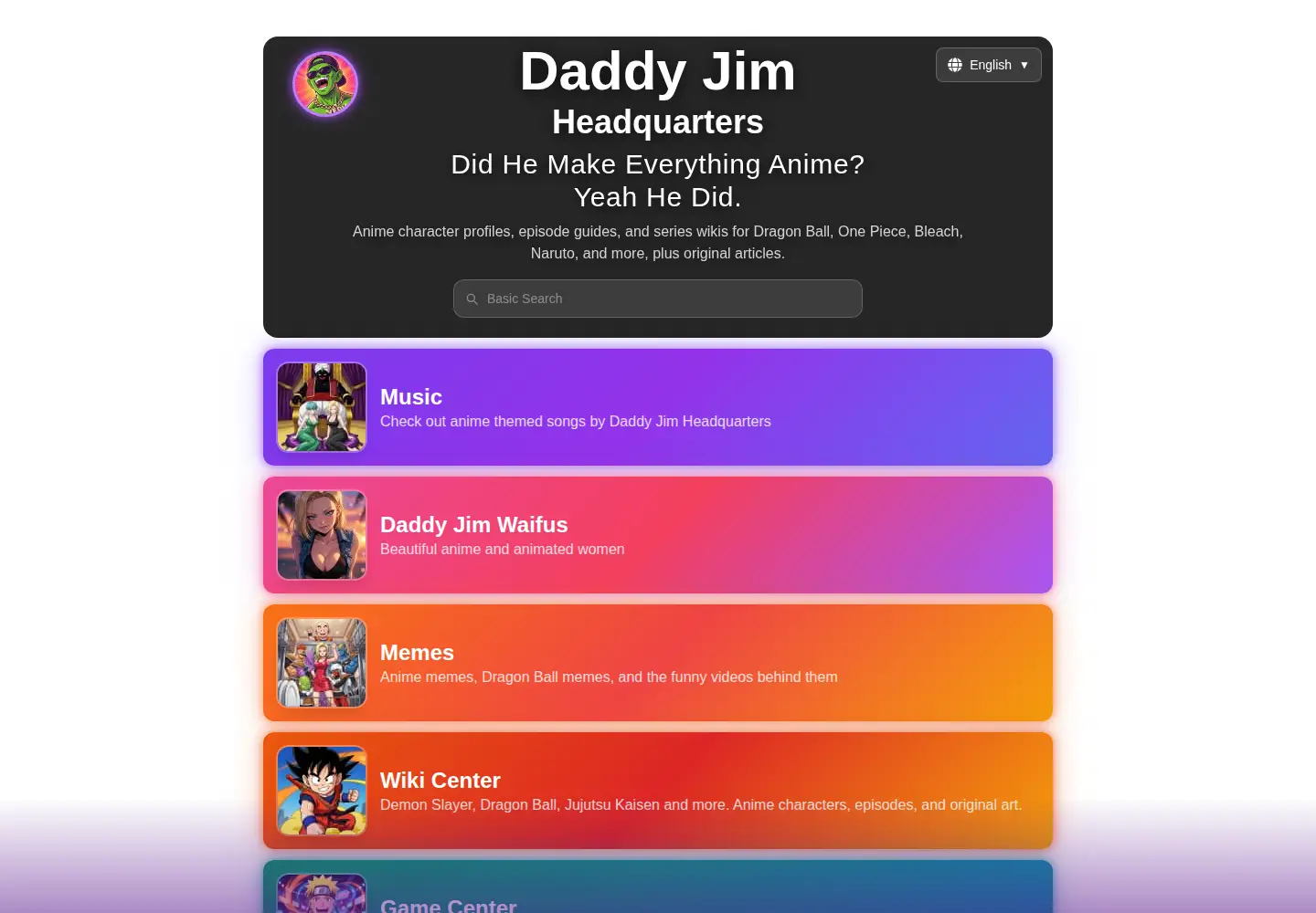 Captured homepage of daddyjim.ai in the current scan