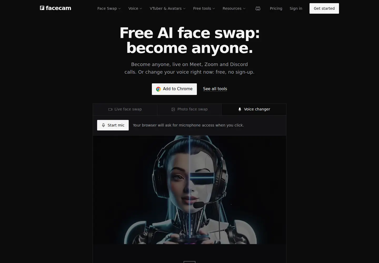 Screenshot of facecam.ai