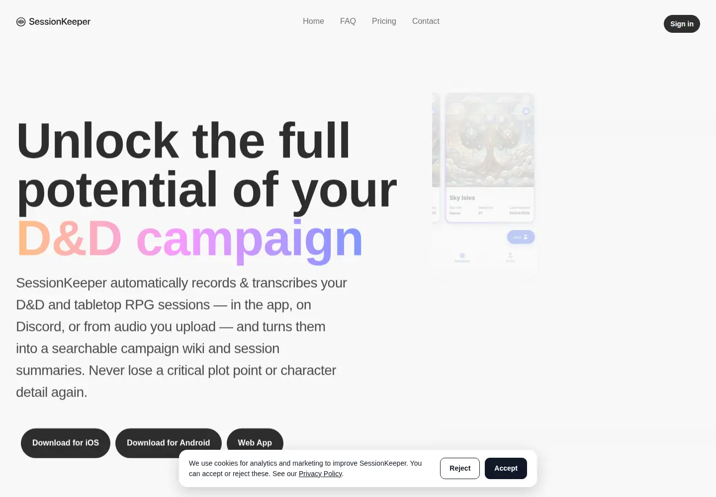 Captured homepage of sessionkeeper.ai in the current scan
