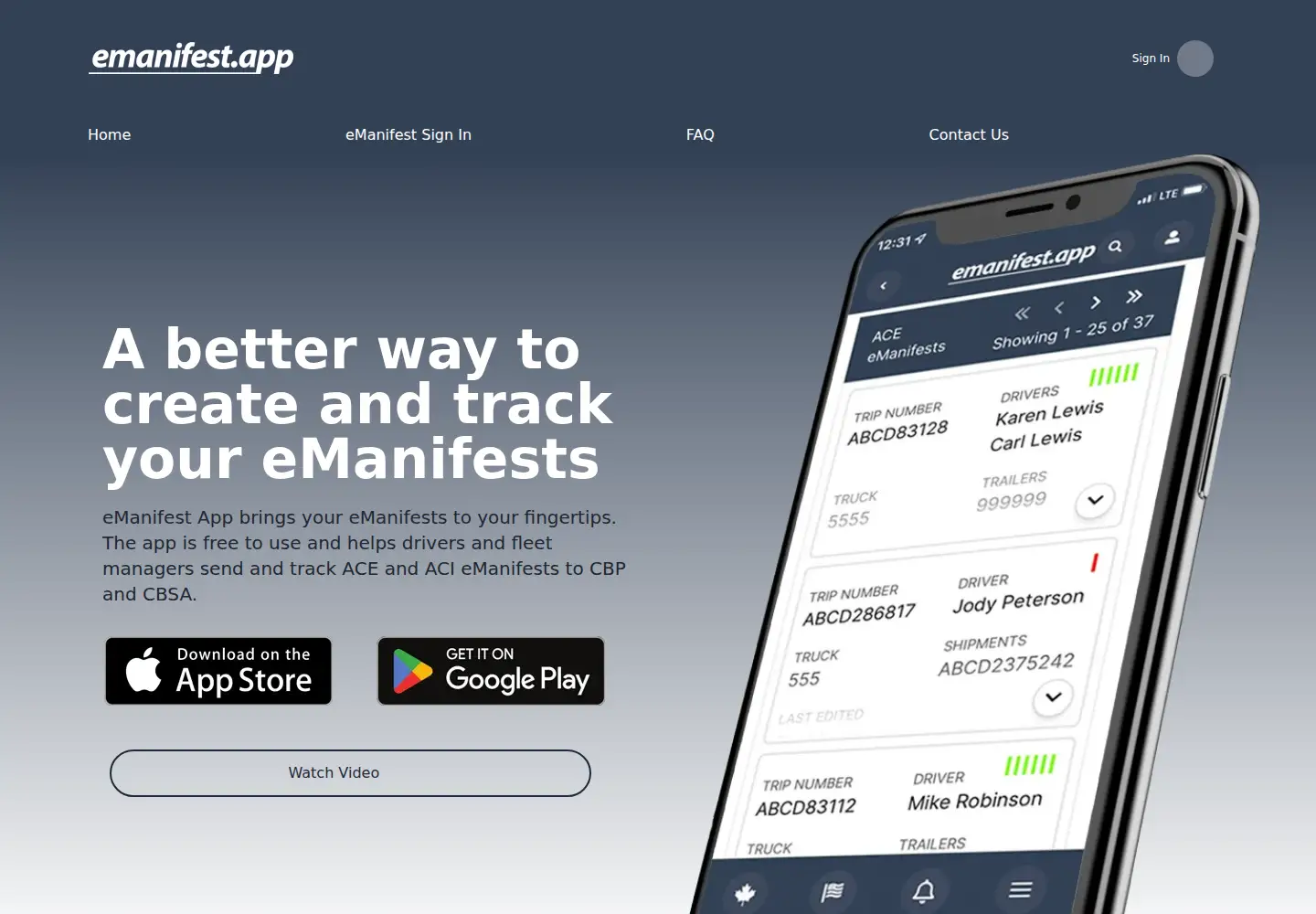 Captured homepage of emanifest.app in the current scan
