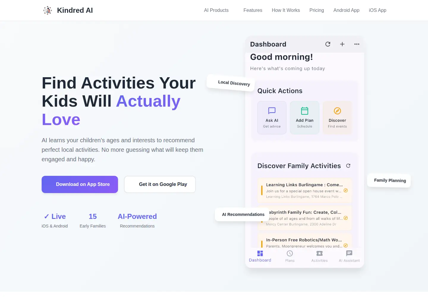 Captured homepage of kindred-ai.app in the current scan
