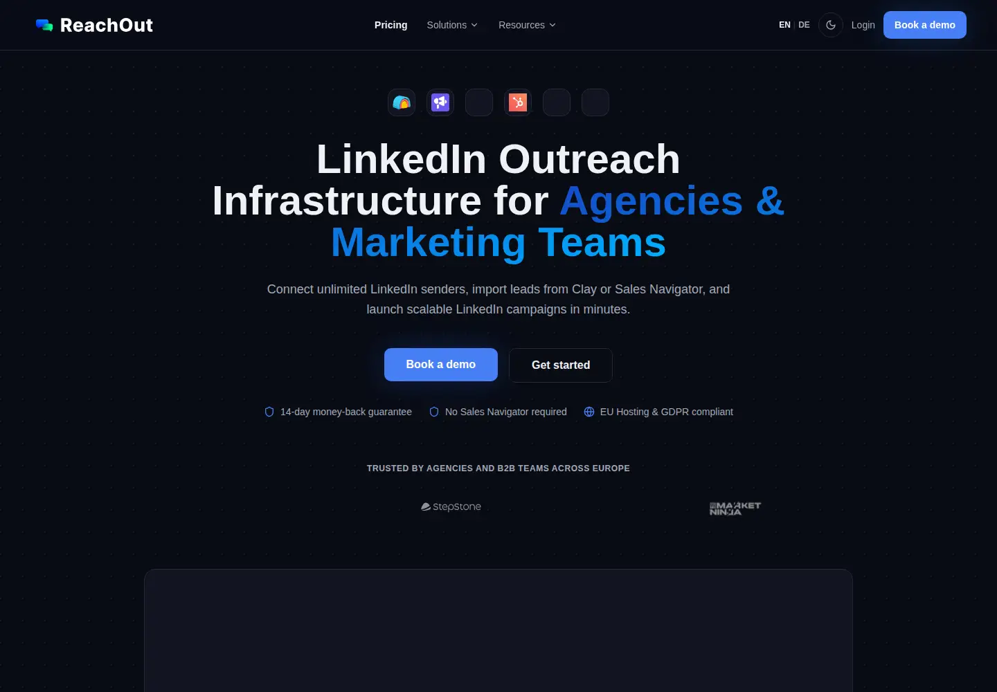 Captured homepage of reach-out.app in the current scan