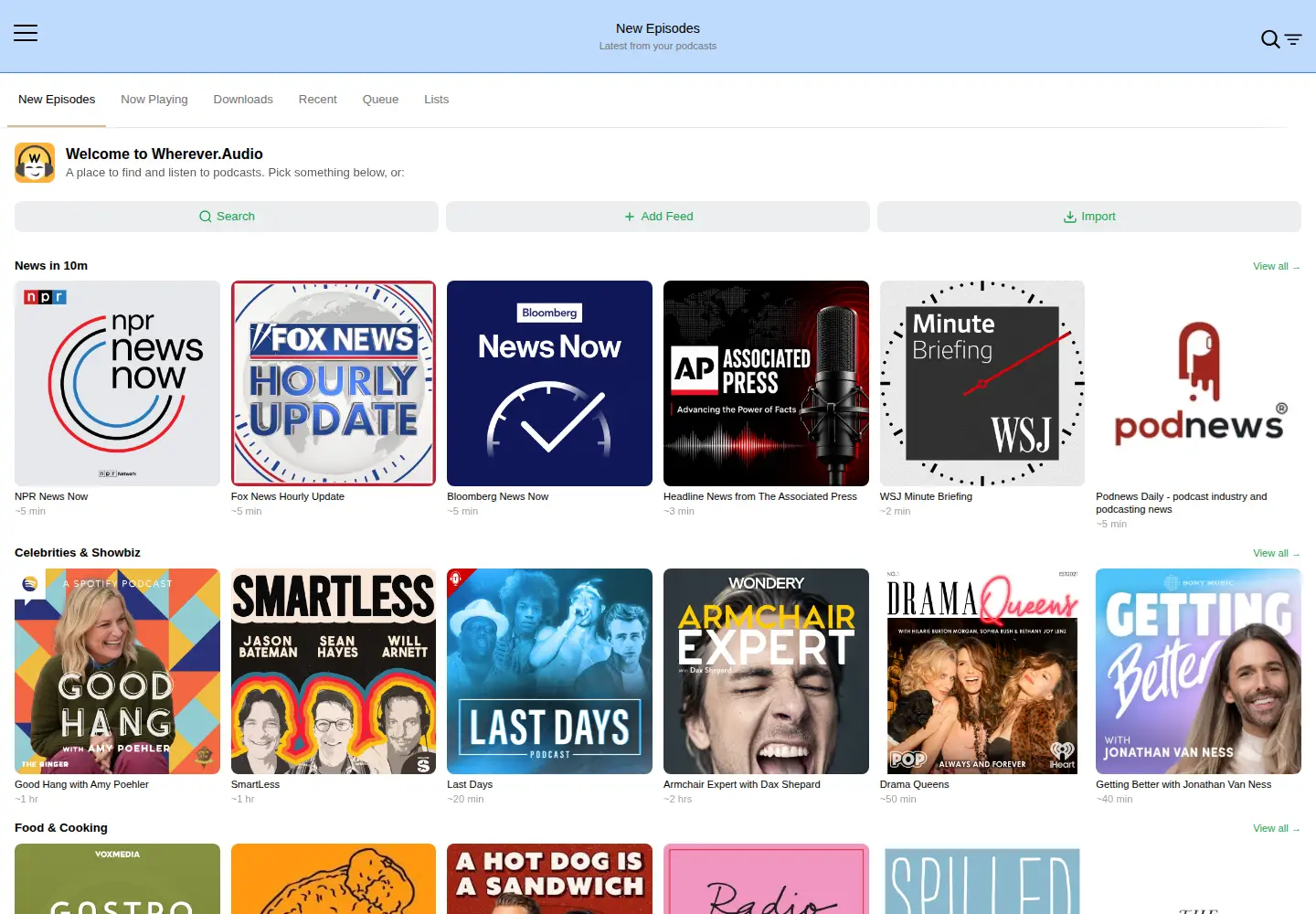 Captured homepage of wherever.audio in the current scan