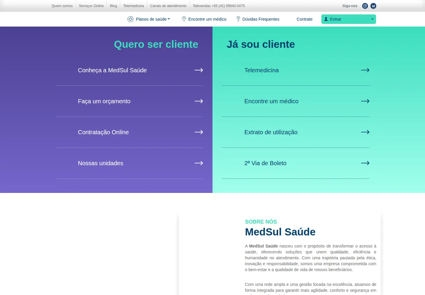 Captured homepage of medsulsaude.com.br in the current scan