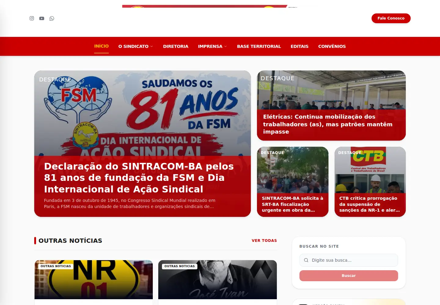 Captured homepage of sintracom.org.br in the current scan