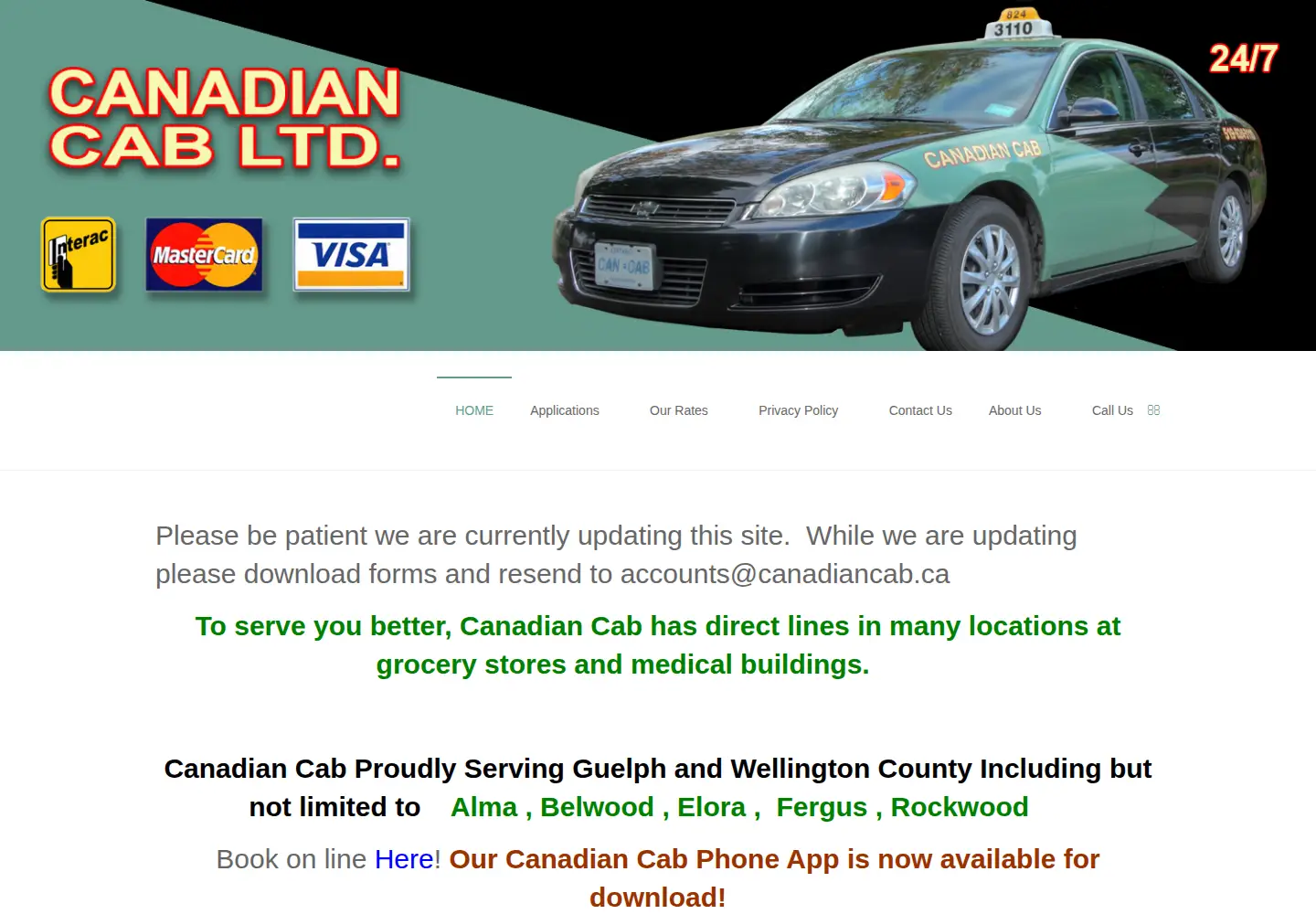Captured homepage of canadiancab.ca in the current scan