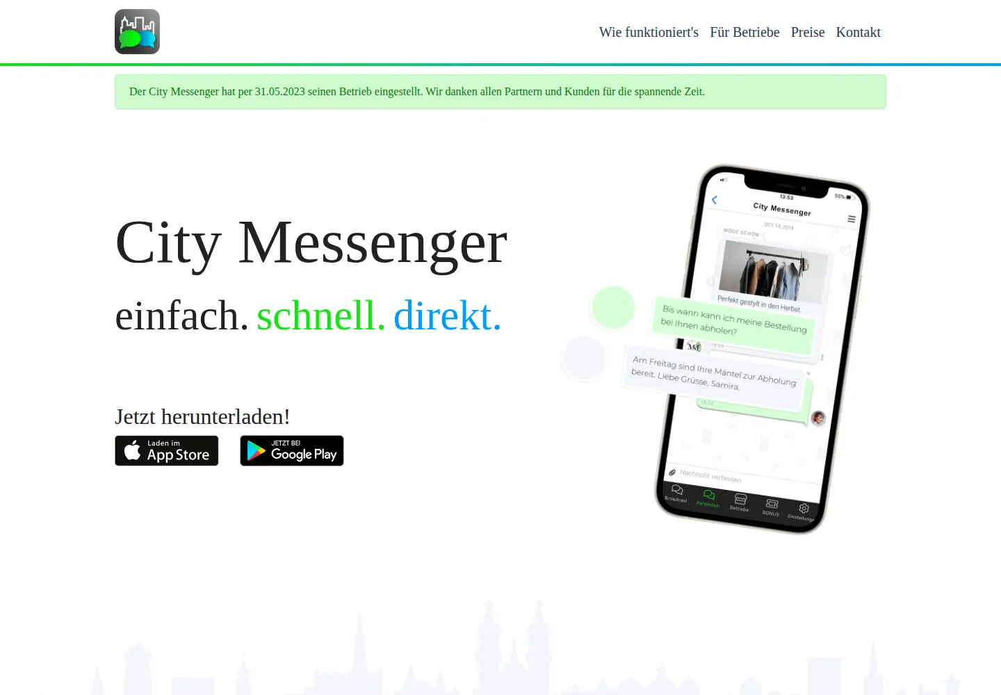 Screenshot of citymessenger.ch