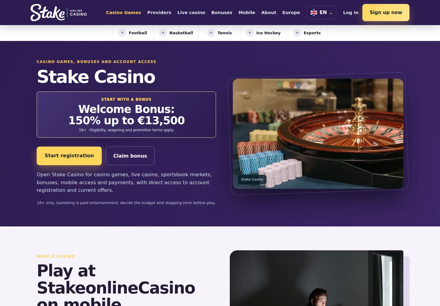 Screenshot of stakeonlinecasino.eu