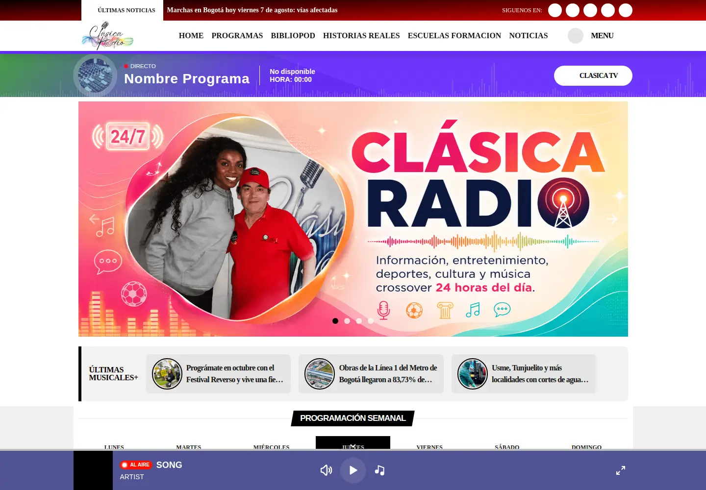 Captured homepage of clasicaradio.co in the current scan