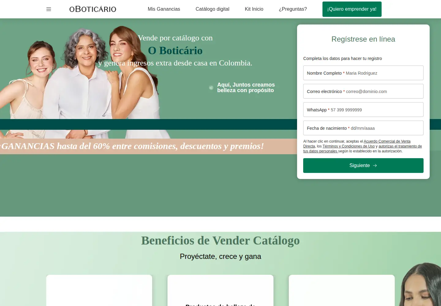 Screenshot of emprendeoboticario.com.co