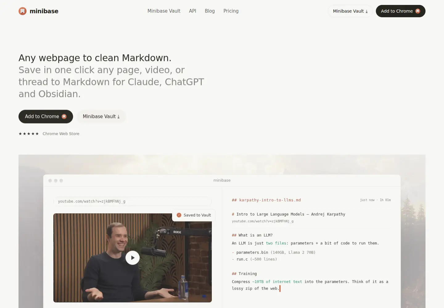 Captured homepage of savemarkdown.co in the current scan