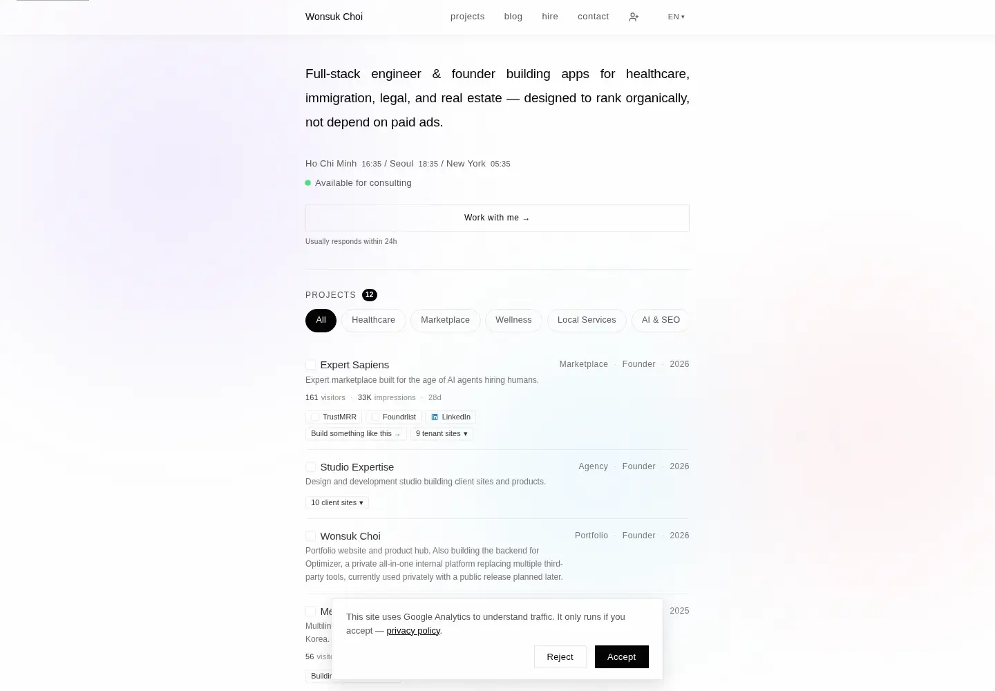 Captured homepage of wonsukchoi.co in the current scan