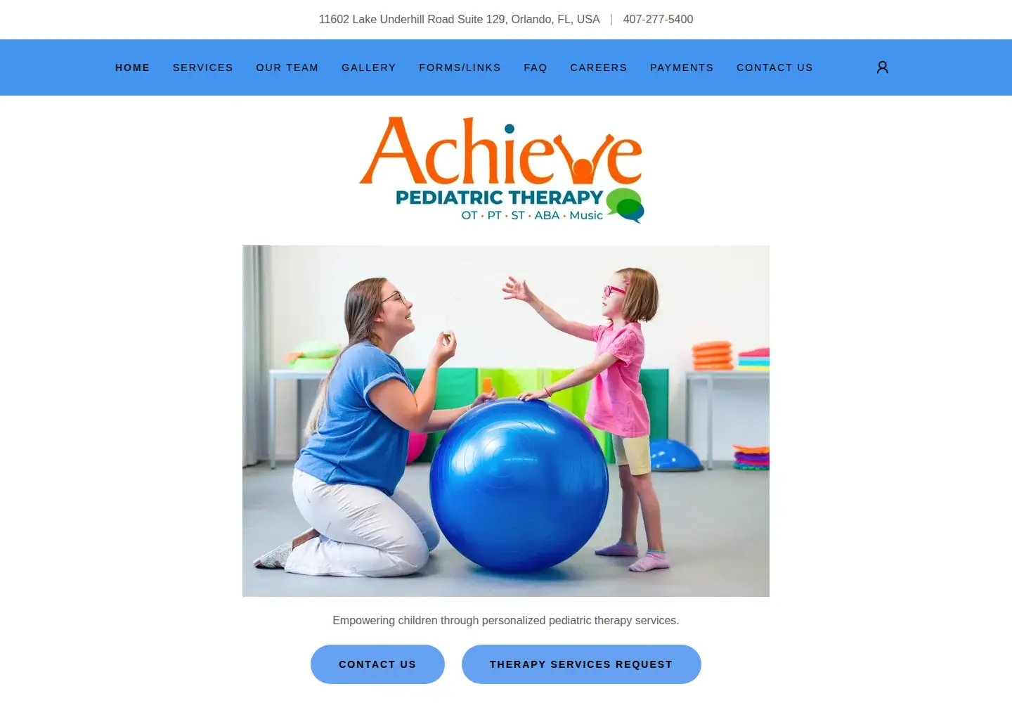 Screenshot of achievepediatrictherapy.com