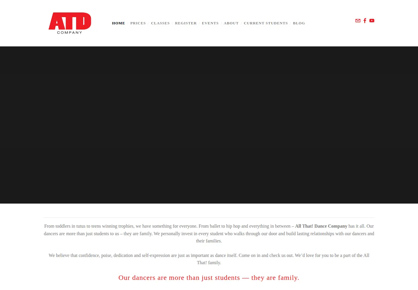 Captured homepage of allthatdancecompany.com in the current scan