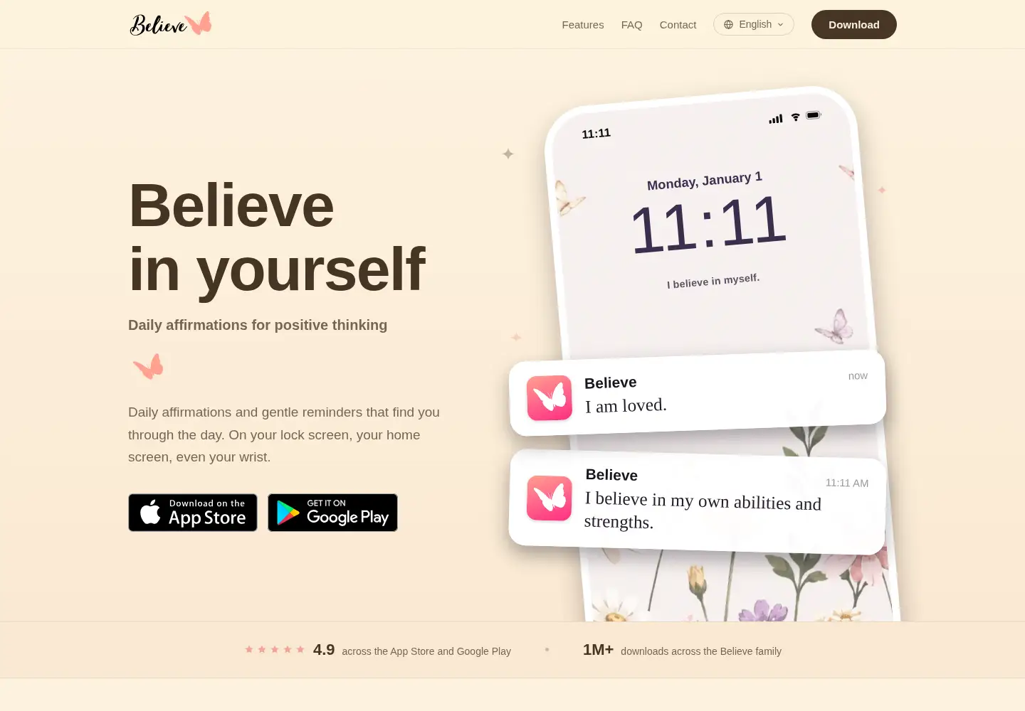 Captured homepage of believeaffirmations.com in the current scan