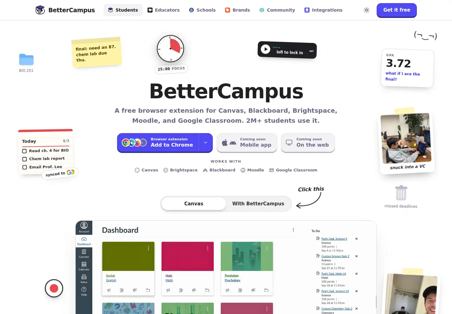 Captured homepage of bettercampus.com in the current scan