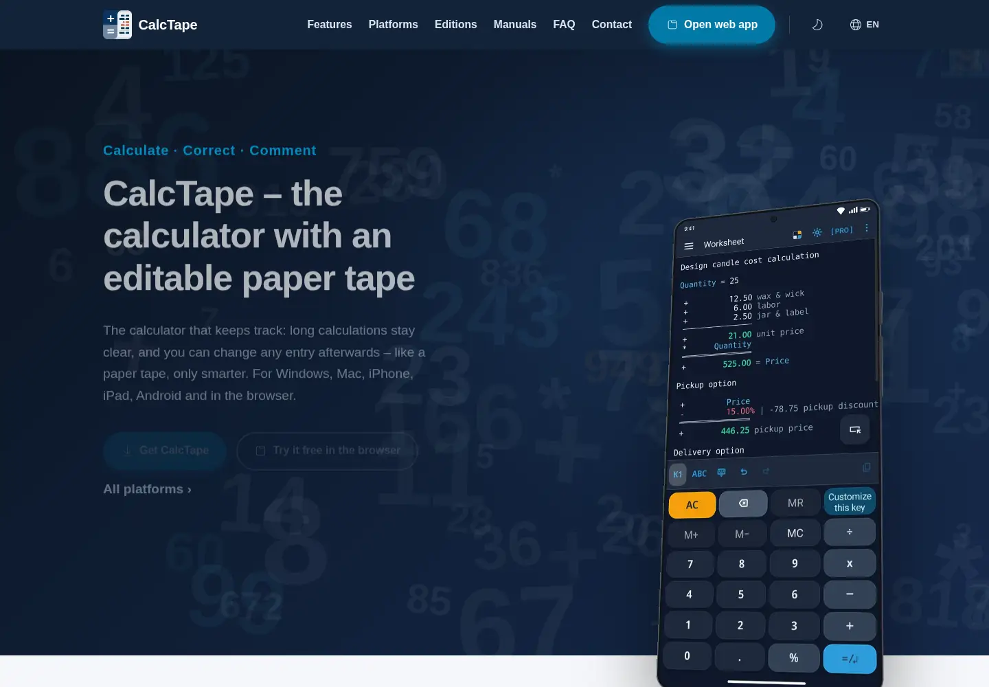 Screenshot of calctape.com